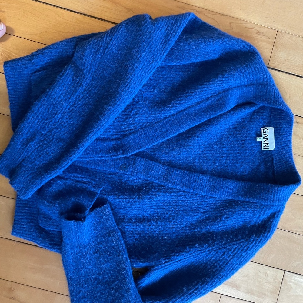 GANNI Blue wool Knit Cardigan